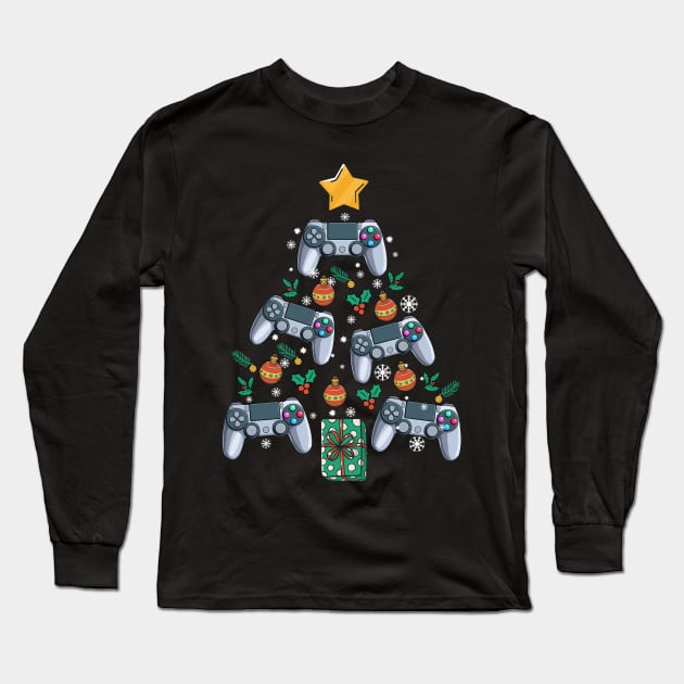 Video Controller Christmas Tree Funny Video Gamer Xmas Gift Long Sleeve T-Shirt by Blink_Imprints10